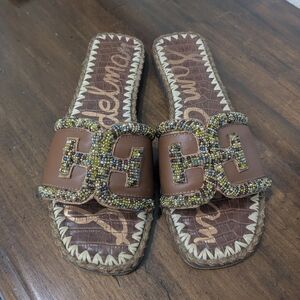 Sam Edelman Tan Beaded Slide Sandals